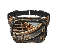 Square Double Layer Old Viking Boats Print Waist Bag Outdoor Travel Use For Hiking Running Jogging