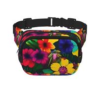 Square Double Layer Rainbow Flowers Pattern Print Waist Bag Outdoor Travel Use For Hiking Running Jogging