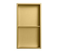 Square Double-Layer Shower - Recessed Bathroom Shelf with Brushed Stainless Steel & Gold Finish Easy Install Wall Storage Rack 27.6"x11"x4.9" - No Tile Needed