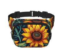 Square Double Layer Spring Sunflowers Retro Flowers Print Waist Bag Outdoor Travel Use For Hiking Running Jogging