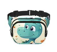 Square Double Layer Waist Bag - Crossbody Bag/Adjustable Strap Chest,for Travel Workout Running print Little Dinosaur in Green Grass, Black, One Size