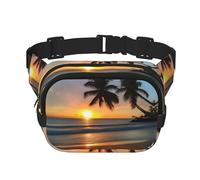 Square Double Layer Waist Bag - Crossbody Bag/Adjustable Strap Chest,for Travel Workout Running print Sunset beach, Black, One Size