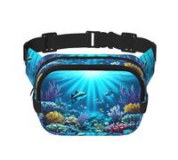 Square Double Layer Waist Bag - Crossbody Bag/Adjustable Strap Chest,for Travel Workout Running print Submarine Coral Rays