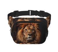 Square Double Layer Waist Bag - Crossbody Bag/Adjustable Strap Chest,for Travel Workout Running print The Lion's Gaze, Black, One Size
