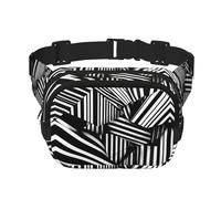 Square Double Layer Waist Bag - Crossbody Bag/Adjustable Strap Chest,for Travel Workout Running print Black and white geometric lines, Black, One Size