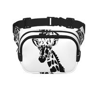 Square Double Layer Waist Bag for Women Men, Black and White Giraffe Print Light Crossbody Fanny Pack, for Running Hiking