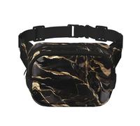Square Double Layer Waist Bag for Women Men, Black Gold Marble Print Light Crossbody Fanny Pack, for Running Hiking