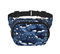 Square Double Layer Waist Bag for Women Men, Blue Killer Whale Print Light Crossbody Fanny Pack, for Running Hiking