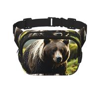 Square Double Layer Waist Bag for Women Men, Brown Bear Pounce Print Light Crossbody Fanny Pack, for Running Hiking