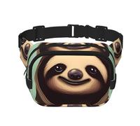 Square Double Layer Waist Bag for Women Men, Cartoon Sloth Print Light Crossbody Fanny Pack, for Running Hiking
