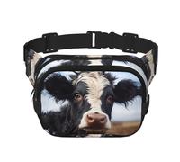Square Double Layer Waist Bag for Women Men, Cute Cow Print Light Crossbody Fanny Pack, for Running Hiking