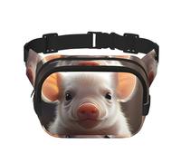 Square Double Layer Waist Bag for Women Men, Cute Young Pig Print Light Crossbody Fanny Pack, for Running Hiking