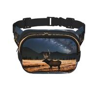 Square Double Layer Waist Bag for Women Men, Elk in The Meadow Print Light Crossbody Fanny Pack, for Running Hiking