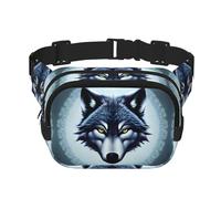 Square Double Layer Waist Bag for Women Men, Fierce Wolf Head Print Light Crossbody Fanny Pack, for Running Hiking
