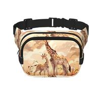 Square Double Layer Waist Bag for Women Men, Giraffe Mother and Child Print Light Crossbody Fanny Pack, for Running Hiking