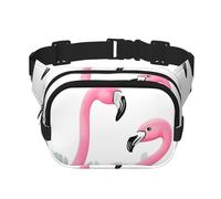 Square Double Layer Waist Bag for Women Men, Pink Flamingo Print Light Crossbody Fanny Pack, for Running Hiking