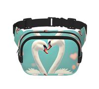 Square Double Layer Waist Bag for Women Men, The swan in Love Print Light Crossbody Fanny Pack, for Running Hiking
