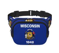 Square Double Layer Waist Bag for Women Men, Wisconsin State Flag Print Light Crossbody Fanny Pack, for Running Hiking
