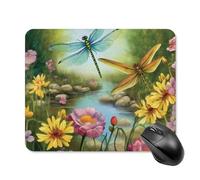 Square Dragonfly Garden Spring Mouse Pad Non-Slip Rubber Small Cute Mouse Pad Mini Travel Gaming Mousepad Washable Funny Computer Mat Waterproof for Laptop Office Home Men Women