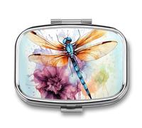 Square Dragonfly Watercolor Painting Pill Organizer Pill Box 3 Compartment Portable Travel Medicine Case Daily Mini Compact Medicine Container Storage Vitamin Supplement Dispenser