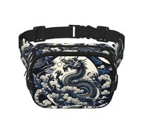 Square Dragons-Power-Asian-Cluture Double-Layer Sport Fanny Pack Waist Pack Large Crossbody Waist Bag for Running Travel Walking