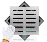 Square Drain Grate Heavy Duty Drainage 304 Stainless Steel Square Outdoor Drain Covers, Tool Gloves (1 Pair)(25x25x2cm(9.84x9.84x0.79in))