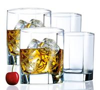 Square Drinking Whiskey Glasses Set of 4, Old Fashioned Glass Cup Bar Set, Stemless Everyday Rocks Whisky Glass Best Present for Men, Scotch, Bourbon, Vodka, Wine, Cocktail, Liquor, Tequila, Smoothie