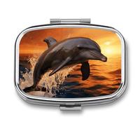 Square Dusk Dolphin Pill Organizer Pill Box 3 Compartment Portable Travel Medicine Case Daily Mini Compact Medicine Container Storage Vitamin Supplement Dispenser