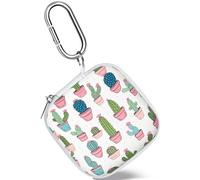 Square Earbud Case Headphone Organizer Ear Bud Case Portable EVA Carrying Box Storage Bag with Carabiner for AirPods Beats Bose Galaxy Buds 3 Data Cable Storage (Cactus)