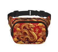 Square East-China-Golden-Dragon Double-Layer Sport Fanny Pack Waist Pack Large Crossbody Waist Bag for Running Travel Walking