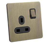 Square Edge Straight Knurled Switches and Sockets For Home Office Bedroom Kitchen Antique Brass（Single 13A Switched Socket）