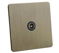 Square Edge Straight Knurled Switches and Sockets for Home Office Bedroom Kitchen Antique Brass（TV Outlet）