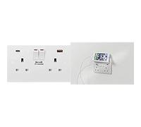 Square Edge Twin Switched Socket with Dual Fastcharge USB A+C Ports in White with Knightsbridge 2GPHW Mobile Phone Shelf, White Bundle