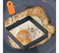 Square Egg Mold, Stainless Steel Fried Egg Ring, Eggs Cooking Rings Non Stick, Griddle Pancake Shapers, with Silicone Handle, for Breakfast Omelette Sandwich