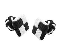 Square End and Round Silk Knot Cloth Cufflinks in Black and White Pattern
