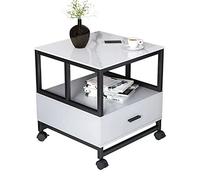 Square End Table with Storage Shelf & Drawer 2-Tier Rolling Nightstand 24.4" Tall Side Table for Living Room & Bedroom Easy Assembly Coffee Table with Wheels
