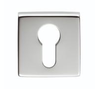 Square Escutcheon Keyhole 50mm x 50mm Cover Plate for uPVC Composite and Wooden Doors Modern Security Rose Concealed Fixings (Polished Chrome, Square Euro Profile)