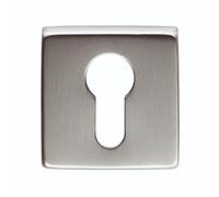 Square Escutcheon Keyhole 50mm x 50mm Cover Plate for uPVC Composite and Wooden Doors Modern Security Rose Concealed Fixings (Satin Chrome, Square Euro Profile)