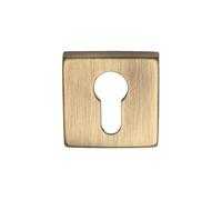 Square Escutcheon Keyhole 50mm x 50mm Cover Plate for uPVC Composite and Wooden Doors Modern Security Rose Concealed Fixings (Antique Brass, Square Euro Profile)