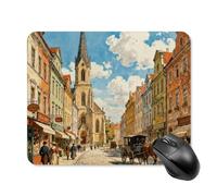 Square European Street View Mouse Pad Non-Slip Rubber Small Cute Mouse Pad Mini Travel Gaming Mousepad Washable Funny Computer Mat Waterproof for Laptop Office Home Men Women