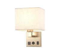 Square Fabric Shade Wall Light Fixture Textile Sconces with USB Port Plug Interface On Off Switch Retro Industrial Mounted Lamp for Bedroom Living Room Office, E27/Chrome