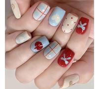 Square Fake Nails Press On Nails Artificial Nails Bear Bows False Nails Glues On Nails Designs French Nails Tips 24pcs