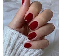 Square Fake Nails Short, 24Pcs Wine Red False Nails, Burgundy Stick on Nail Press on Nails, Glossy Solid Colour French Nail Tips with Nail Glue for Women Girls Nail Art Decoration(Wine Red)