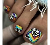 Square Fake Toenails Colorful Stripe Press On Toe Nails Acrylic False Toes Nails Artificial Toenail Full Covers Toenail French Tips Fake Toe Nail With Design