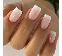 Square False Nails - 24pcs Medium Length Press on Nails - Gradient Fake Nails with Glue - Nude Stick on Nails Glue on - Full Cover Square Nail Tips for Women DIY French Manicure