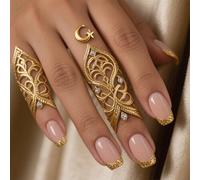 Square False Nails Short - 24Pcs French Tip Glitter Gold Press on Nails - Natural Nude Pink Shimmer Golden Coffin Glue on Nails - Glossy Full Cover Acrylic Stick on Nail for Women Decoration Nail Art