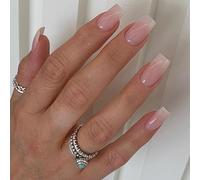 Square False Nails with Gradient Pink & Pearl Sheen - Press-On Nails for Women, Short Square Shape, 12 Sizes, DIY Manicure Kit with Glossy Finish for Daywear and Formal Events, Nude & Sheer Design