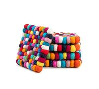 Square Felt Ball Coasters - 100% Merino Wool Table Coasters - Felt Coaster Pads, Absorbent Trivet for Drinks - Heat Resistant, Thick & Durable Hand Felted in Nepal by Woolygon- Multicolor - Set of 5