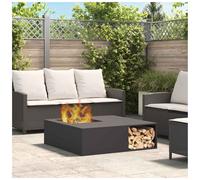 Square Fire Pit Black 100x100x30cm Cold-Rolled Steel Outdoor Patio Heater Matte