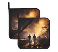 Square Firefighters fighting fires heat-insulating pot holders, protect tabletop safety, suitable for kitchen and dining table